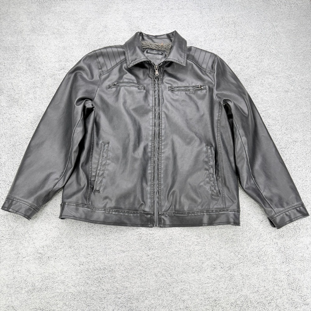 Calvin Klein Moto Jacket Mens Large Black Faux Leather Sherpa Lined Zip Pocket